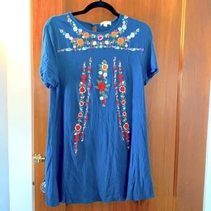 Umgee Green Dress Embroidered Floral Short Sleeve